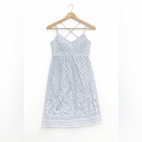 DEX Light Blue Lace Dress Criss-Cross Back Sleeveless Size M - Picture 3 of 7
